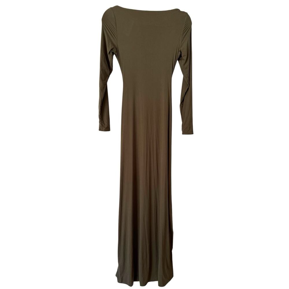 NWOT Naked Wardrobe Tie Waist Long Sleeve Maxi Dress Medium Green Stretchy - Picture 5 of 8